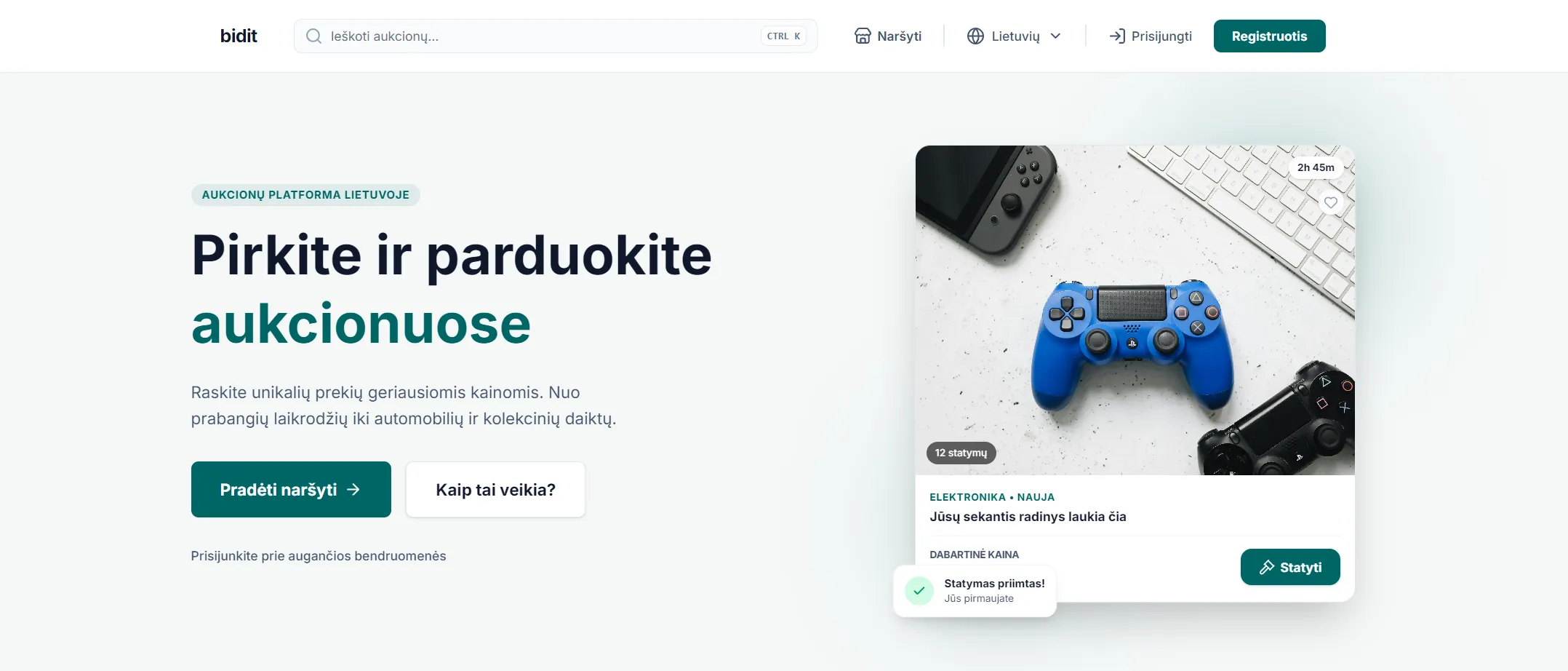 Bidit auction marketplace homepage